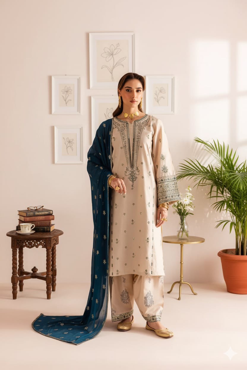 Dhanak Embroidery 3-pc