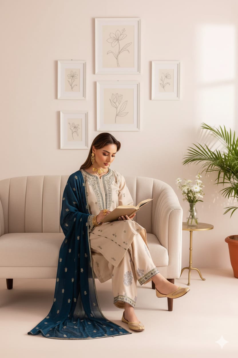 Dhanak Embroidery 3-pc